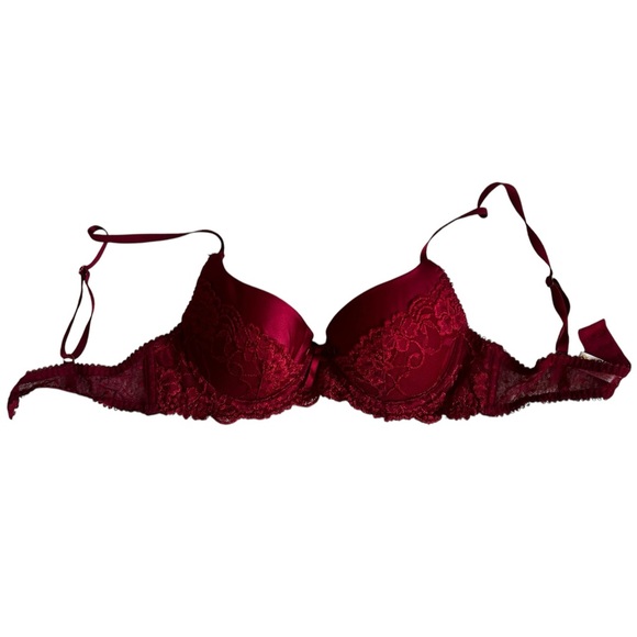 La Vie En Rose Red Wine Satin & Lace Bra- Size 34B - Picture 2 of 7
